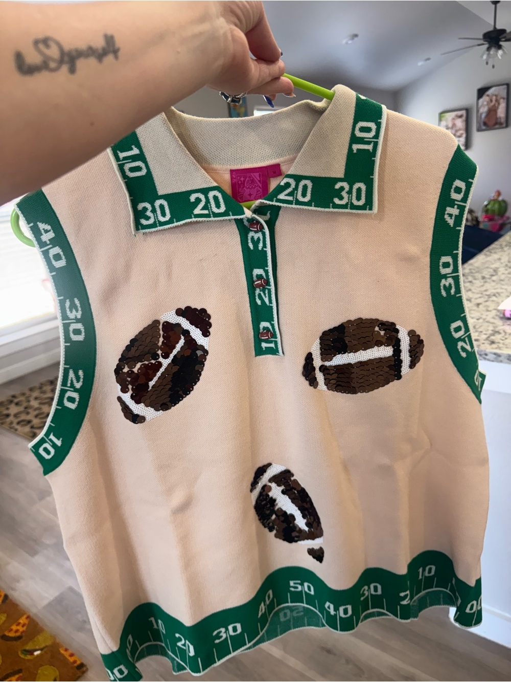 QUEEN OF SPARKLES Sequin Football Polo Tank- brand new, never worn. - Picture 9 of 9